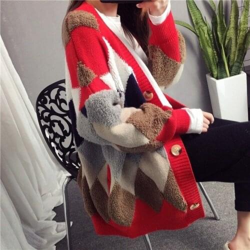 Fashion Casual Women Sweater Cardigan Autumn And Winter Loose Korean Version Thickened New Style With Knitted Medium Length Coat