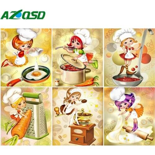 AZQSD Frame Coloring By Number Chef Girl Drawing On Canvas Oil Painting DIY Paint By Number Figure Kits Handpainted Wall Art