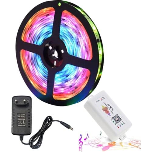 Music control LED Strip set Dream color WS2811 LED Strip 5050 RGB 5M/Lot with SP107E Music app controller 12V Adapter EU/US Plug