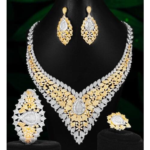 GODKI Big Fashion Luxury 4PCS Bold Flowers Nigerian Jewelry Sets For Women Wedding Zircon Indian African Bridal Jewelry Set 2020