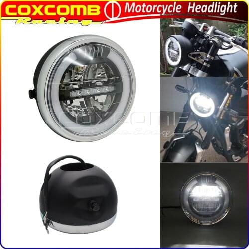 For Harley Custom Chopper Bobber 7inch Motorcycle Light LED Hi/Lo Headlamp Motorcycle Chrome/Black White & Amber Headlights