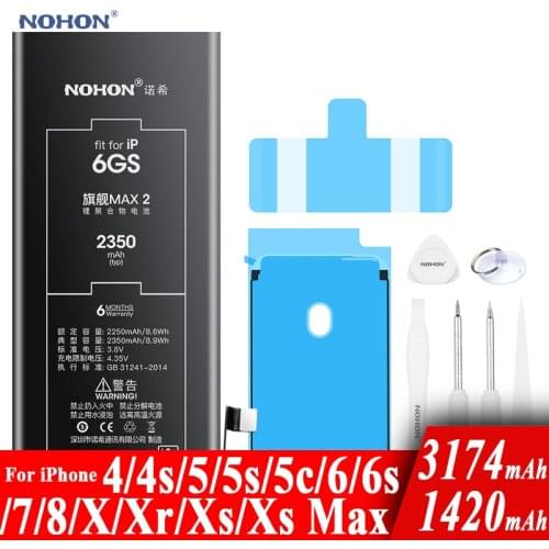 Nohon Battery For Apple iPhone 6S 6 5s 7 8 X Xr Xs Max 4 4s Real Capacity Batteries+Tools For iPhone 6S 6 5s 7 8 X Xr XsMax 4 4s
