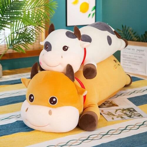 New Baby Cattle Long Pillow Cute Cow Girl Gift Plush Toy Stuffed Animals Soft Doll Kids Toys Birthday Gift for Children