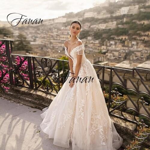 New Lace Appliques Deep V-Neck Wedding Dress Off-The Shoulder A-Line Backless Tulle Bridal Gown robe de soirée de mariage платье