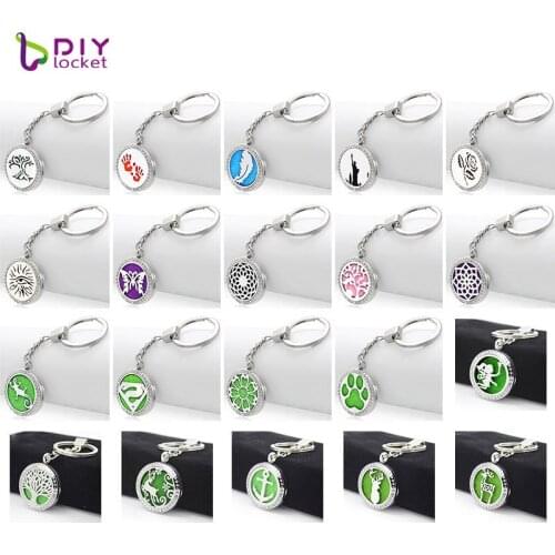 Crystal 316 Stainless Steel Essential Oil Keychain Diffuser 30mm Aromatherapy Keychain Jewelry AB241-266-Y01