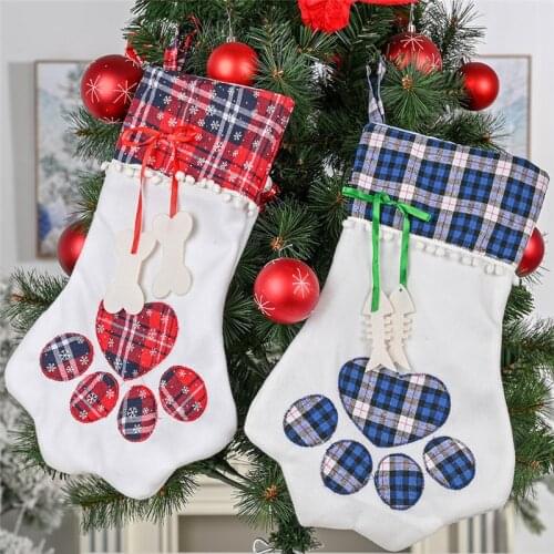 Christmas Pet Stockings Dog Christmas Stocking Cat Paw Sock Christmas Bag Christmas Socks Fireplace Chimneys New Year Decor 2021