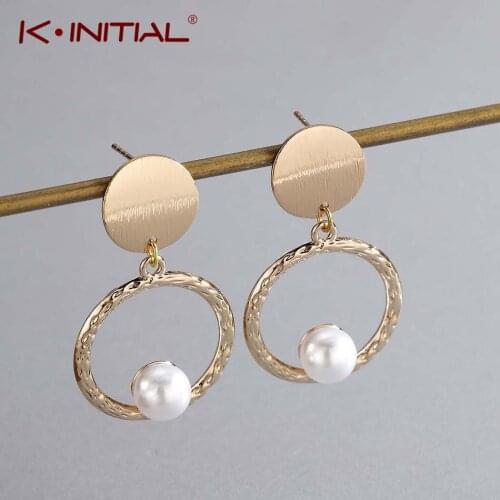Kinitial Fashion Statement Earrings Geometric Round Drop Earrings For Women Hanging Circle Dangle Pearl Earring Jewelry Bijoux