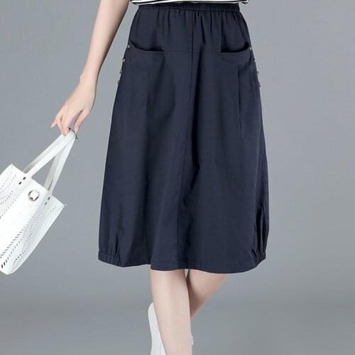 Summer Autumn Skirts Womens 2021 Midi Knee Length Korean Elegant Button High Waist Midi Female A-line Skirt Jupe Femme Y795