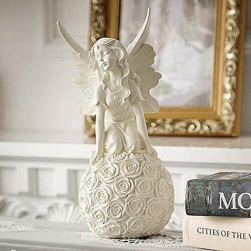 Angel Statue Beautiful with Rose Ball Resin Fairy Wing Beautiful Balcony Craft Figurine Sculpture for Garden Decoration