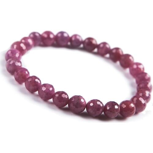 7mm Genuine Red Natural Ruby Gemstone Crystal Faced Bead Stretch Bracelets For Women Men Best Gift Fine Jewelry AAAAA