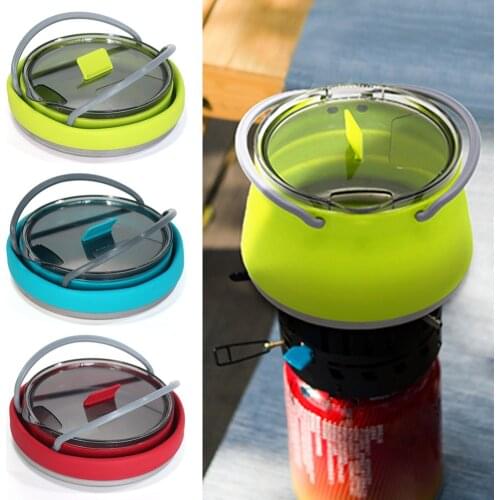 Outdoor Folding Silicone Kettle Mini Boiling Water Pot with Handle Water Kettle Tableware for Camping Travel Self-Driving Tool