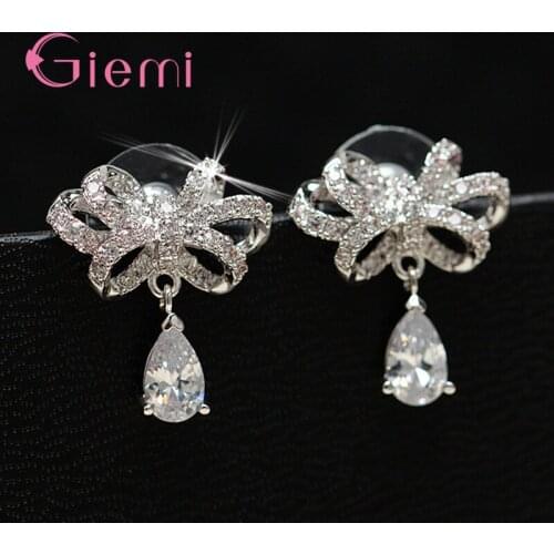 Gorgeous Lover Gift Classical Water Drop Wedding Stud Earrings Romantic Engagement 925 Sterling Silver Brincos for Women