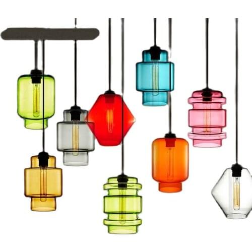 Vintage Colorful Crystal Glass Pendant Light For Dining Room Parlor Bar Restaurant Retro Loft Handmade Glass Suspension 1150