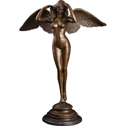 DS-359 Large Size 68cm Antique European Western Winged Angel Statue Bronze Nymph Figurine Art For Home Decor Statuette