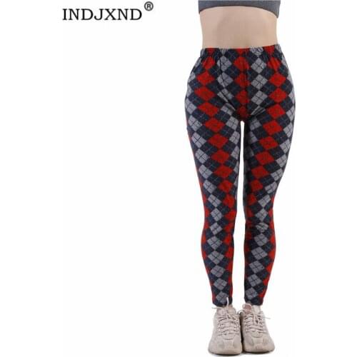 INDJXND Plaid Leggings Women Printed Pants Push Up Fashion Fitness Ankle-Length Gym Sporting Plus Size High Waist New Trousers