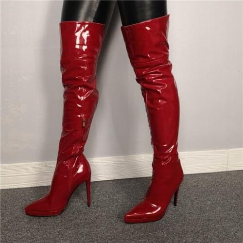 High Heels Long Boots Women Sexy Over The Knee Boots Ladies Zip Patent Leather Night Club Dancing Fetish Shoes Lady Big Size 47