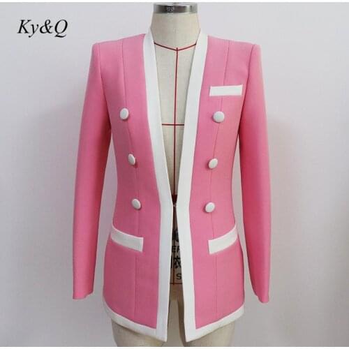 2020 Winter Women Fashion Sweet Jacket Double-breasted Striped Patchwork Slim V-neck Cardigans Suit Coat Clothing Runway New