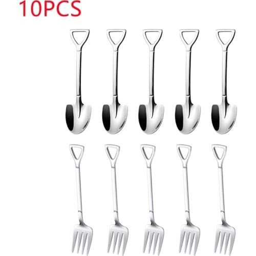 10PCS Stainless Steel Coffee Spoon Watermelon Shovel Dessert Fork Spoon Ice Cream Spoon Teaspoon Stirring Spoon Christmas Gifts