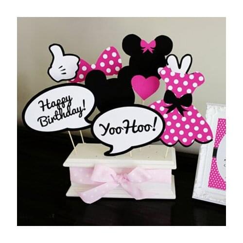 12pcs Cute Cartoon Mouse Mini Photo-booth Props for Baby Shower Happy Birthday Party Decorations Kids Party Favors