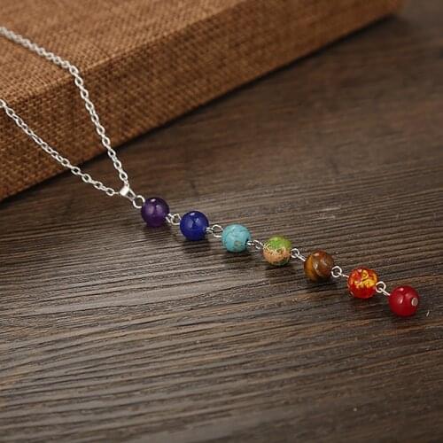 2021 Women Yoga Balancing Chakra Necklaces Jewelry Gifts 7 Chakra Gem Natural Stone Beads Pendant Necklace