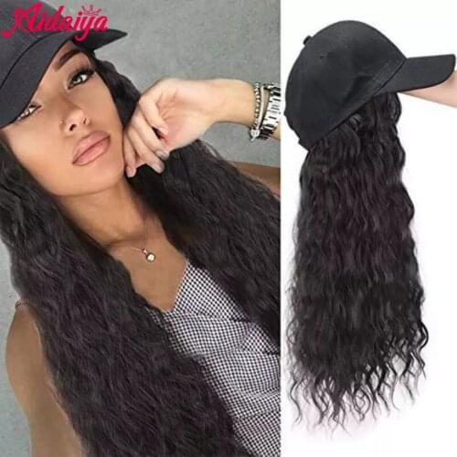 Aidaiya 22inch Long Afro Kinky Straight Baseball Cap Hair Extensions Synthetic Extension for Girls Party Intergrate Cap Hair Wig