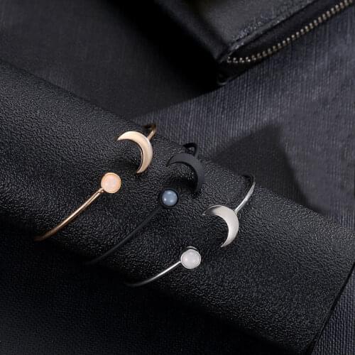 Bohemia Love Moon Bracelets for Women Open Cuff Gold Moon Clear Crystal Stone Bangle Jewelry Accessories