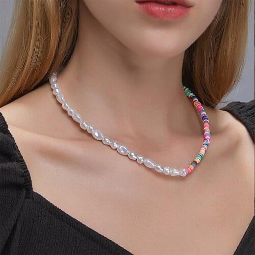 2021 Bohemian boho beads half pearls chain choker necklace for women female colorful choker collar beach statement neck chain