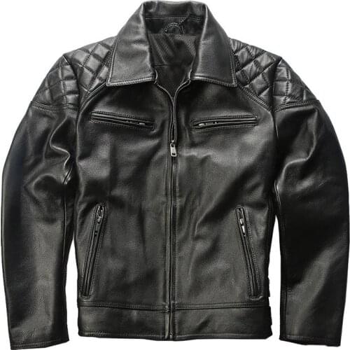 HA-98212 Super Offer ! US Big Size Genuine Cow Skin Mens Cowhide Casual Vintage Leather Biker Jacket