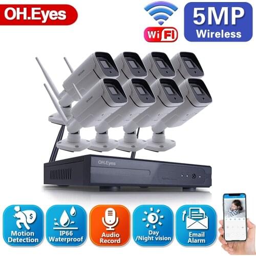 8CH 5MP HD WiFi IP Camera Set Wireless NVR Kit Indoor Outdoor Waterproof Security Camera Set Video Surveillance Kit Night Vision