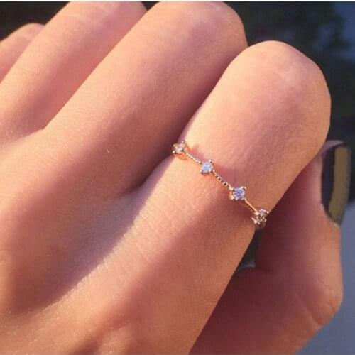 Dainty Charm Rhinestone Thin Rings For Women Female Simple Silver color Gold Rings Wedding Ring Crystal Minimalist Jewelry gifts