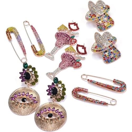 Colorful Full Crystal Rhinestone Earrings Women Bohemian Statement ZA Earrings Jewelry Multicolor Wedding Party Hanging Earrings