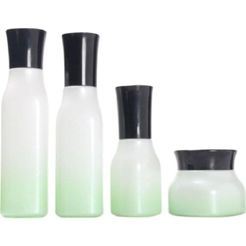 Square Glass Spray Bottle Empty Cosmetic Packaging Container Toner Emulsion Press Pump Refillable Bottles Cream jar 6pcs