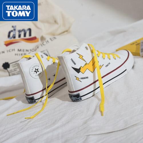 TAKARA TOMY Pokemon Fashion Trend Ladies High-top Canvas Shoes Simple Cartoon Comfortable Breathable Non-slip Sneakers