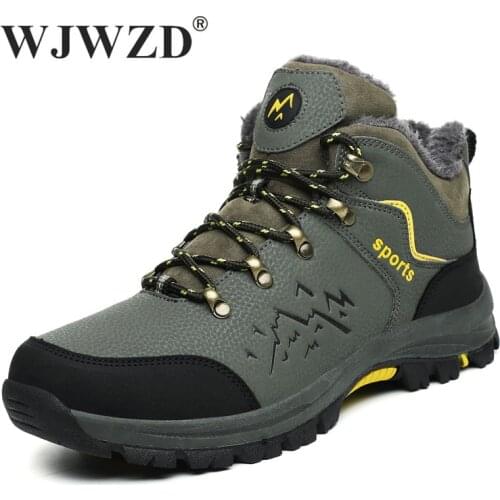 Winter Snow Boots Men Waterproof Leather Sneakers Warm Fur Mens Ankle Boots Outdoor Army Military Hiking Boots Work Shoes Casual