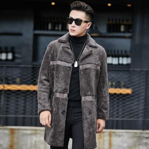 Real Fur Sheep Shearling Mens Winter Wool Long Coat Plus Size Double Sided Wear Suede Jacket YC1992 KJ860