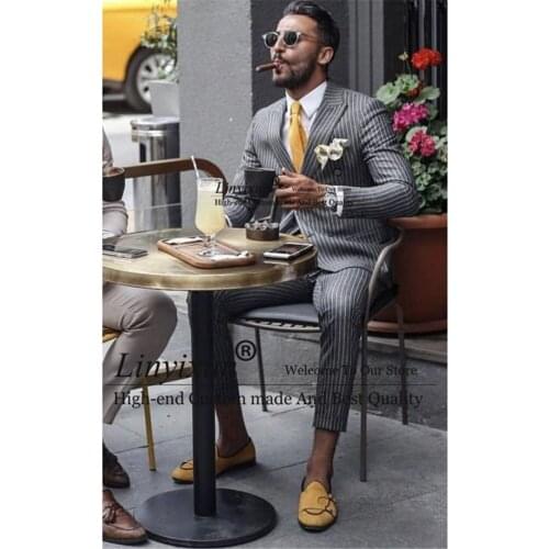 Luxury Stripe Men Suit Slim Fit Business Blazer Wedding Groom Tuxedos Party Prom Terno Masculino custom made 2 Piece Jacket+Pant