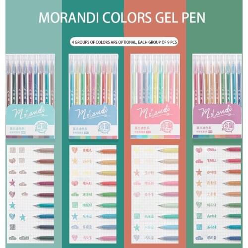 Morandi Pen Set Multi 9 Colors Gel Ink Pens Vintage Marker Straight Liquid 0.5mm Ballpoint Stationery Gift Office School