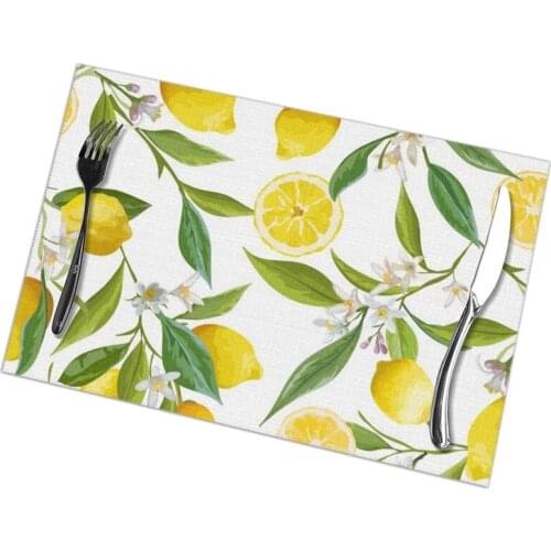 Set of 6 Fruits Lemon Floral Pattern Placemats for Dining Table Place Mat in Kitchen Accessories Cup Wine Mat
