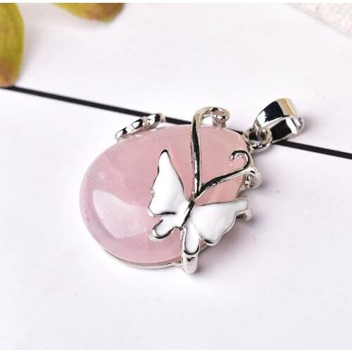 Natural Crystal Pendant Butterfly Mineral Jewelry Amethyst Rose Quartz Ornaments Pendant Water Drop Shape For Men Women Jewelry