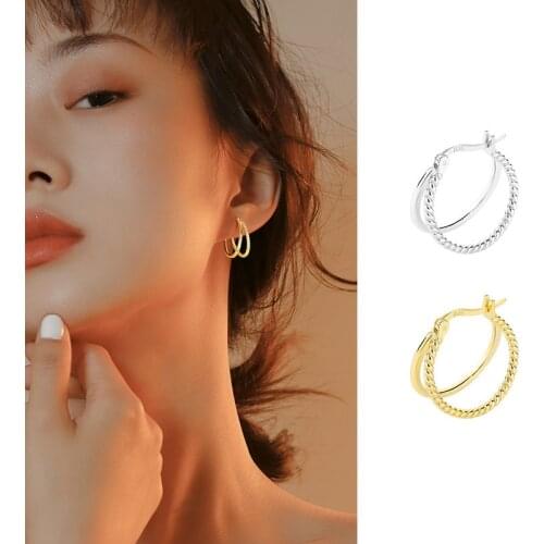 2021 New Trend Hoop Earrings Double-layer Twist ear Buckle Female 925 Sterling Silver High-end Huggie Earrings Simple Jewelry