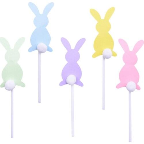 New 5pcs/lot Cute Rabbit Easter Paper Cake Toppers Animal Easter Sunday Cake Topper for Easter Birthday Party Cake Decorations