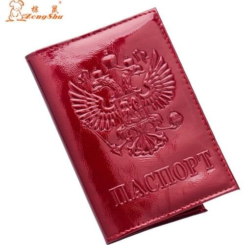 Russian red Double-headed eagle Genuine Leather Solid Candy Color International Passport Cover Travel Fashion Passport Holder