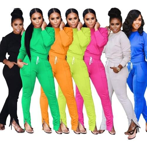 Solid Color Women Two Piece Outfit Casual Long Sleeve And Pants Tracksuit Elegant 2 Piece Joggers Set Femme Sportswear Plus Size
