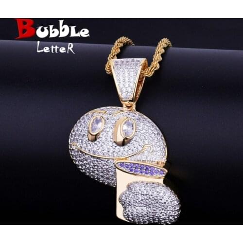Smiley Face Holding Purple Cup Iced Pendant Necklace Gold Color Cubic Zircon Mens Hip Hop Jewelry