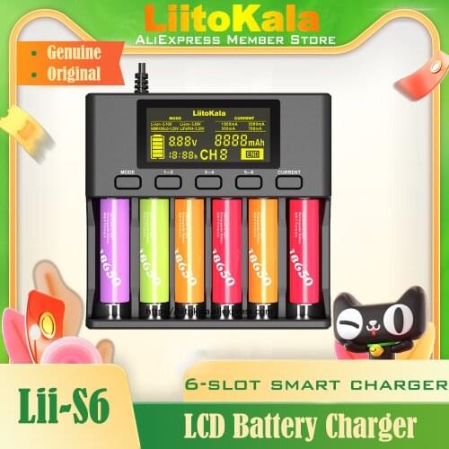 Genuine/Original LiitoKala Lii-S6 Battery charger 18650 Charger 6-Slot Auto-Polarity Detect For 18650 26650 21700 32650 AA AAA