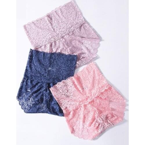 Sexy Lace Women Panties High Waist Mesh Floral Underwear Transparent Seamless Briefs Plus Size Female Knickers Lingerie