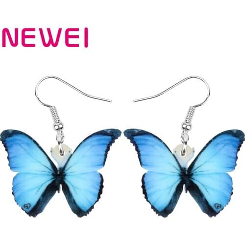 Newei Acrylic Blue Morpho Butterfly Earrings Big Print Insect Animal Dangle Drop Jewellery For Women Girls Fashion Birthday Gift