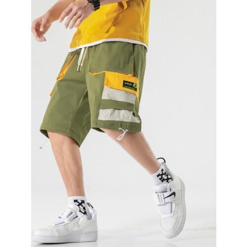 2020 Harajuku Streetwear Summer Casual Shorts Men Pockets Mens Cargo Shorts Ribbons Bermuda Knee Length Mens Shorts