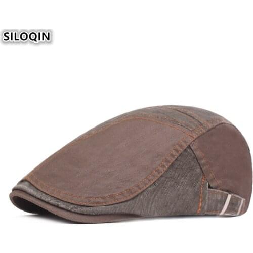 SILOQIN Adjustable Size Adult Mens 100% Cotton Berets Men Brands Caps 2020 New British Retro Cloth Beret Vintage Tongue Cap