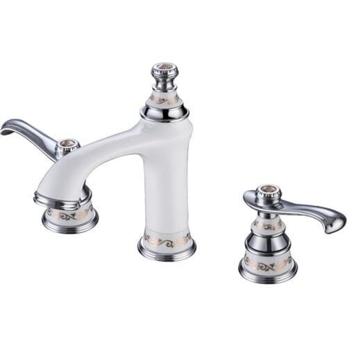 Free shipping white & chrome 8" WIDESPREAD LAVATORY BATHROOM SINK FAUCET 3 holes Bath Sink Faucet Brass Spout Mixer Tap